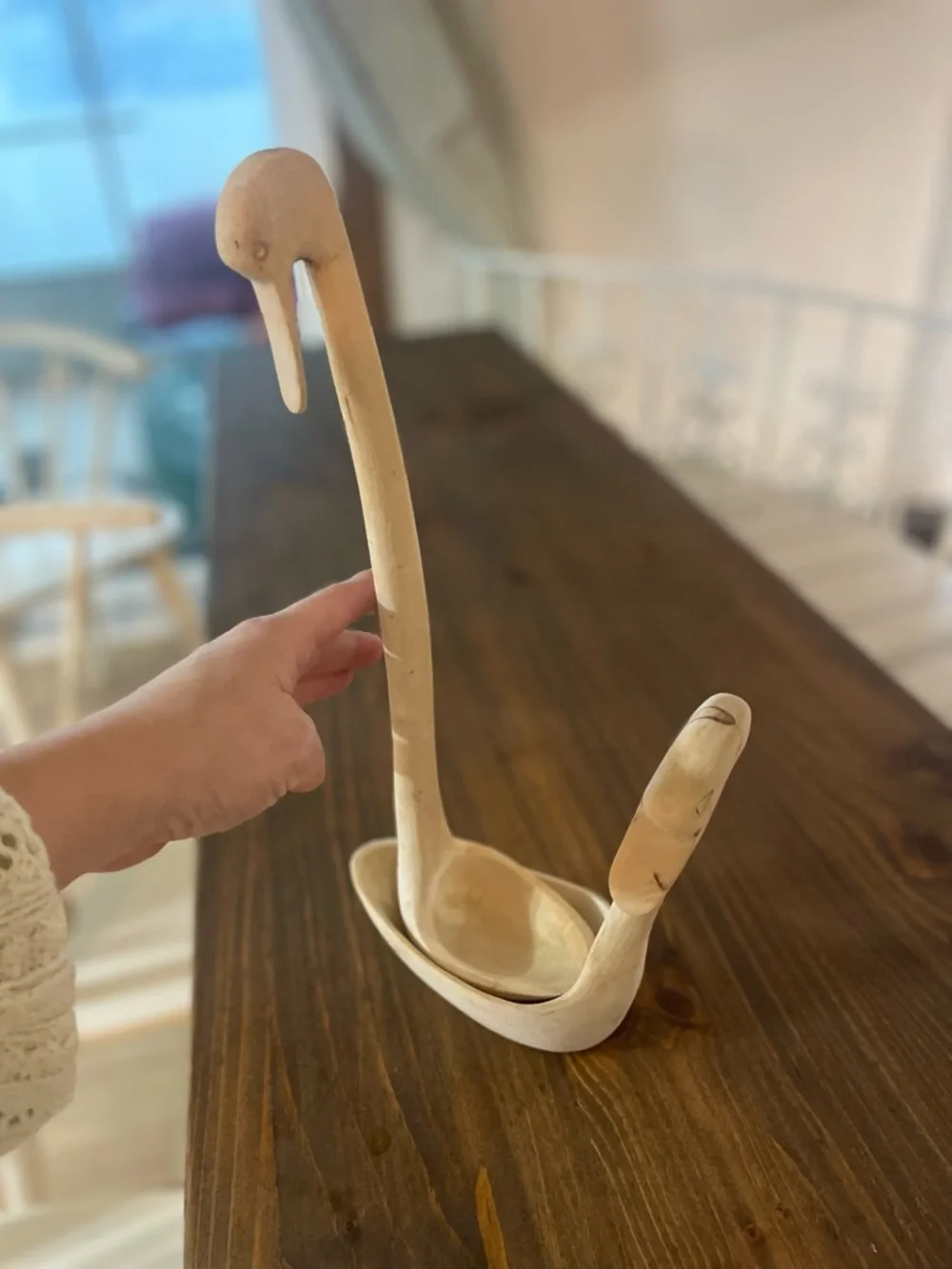 Hand-Carved Wooden duck Ladles - Set of 2 - Light Natural Wood